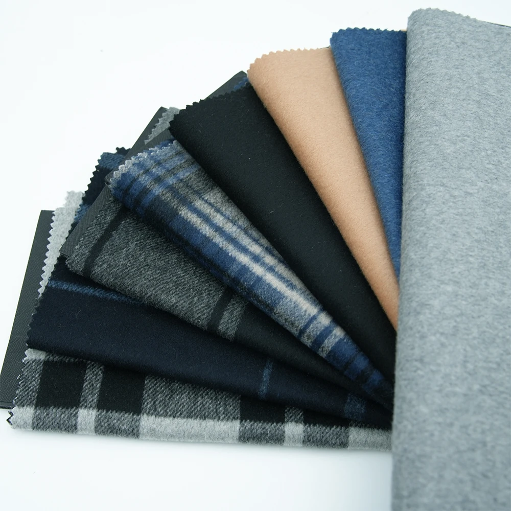 Hot-selling 45%W 30%P 25%V Woolen Tweed Fabric  for Clothing Plain Plaid Checks