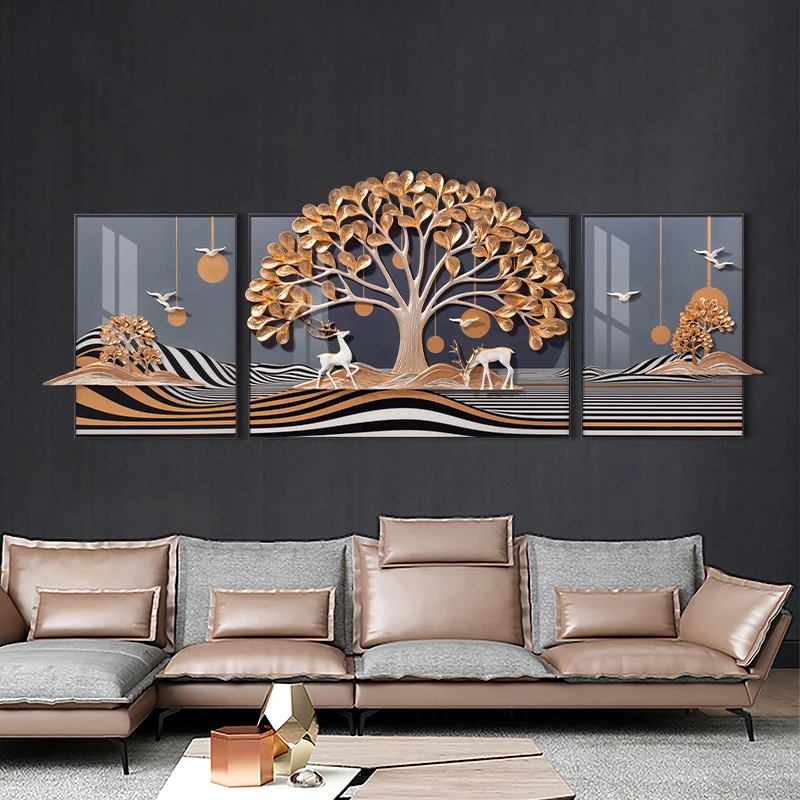 

Light luxury wall art golden deer three-dimensional relief living room decoration, Gold/silver