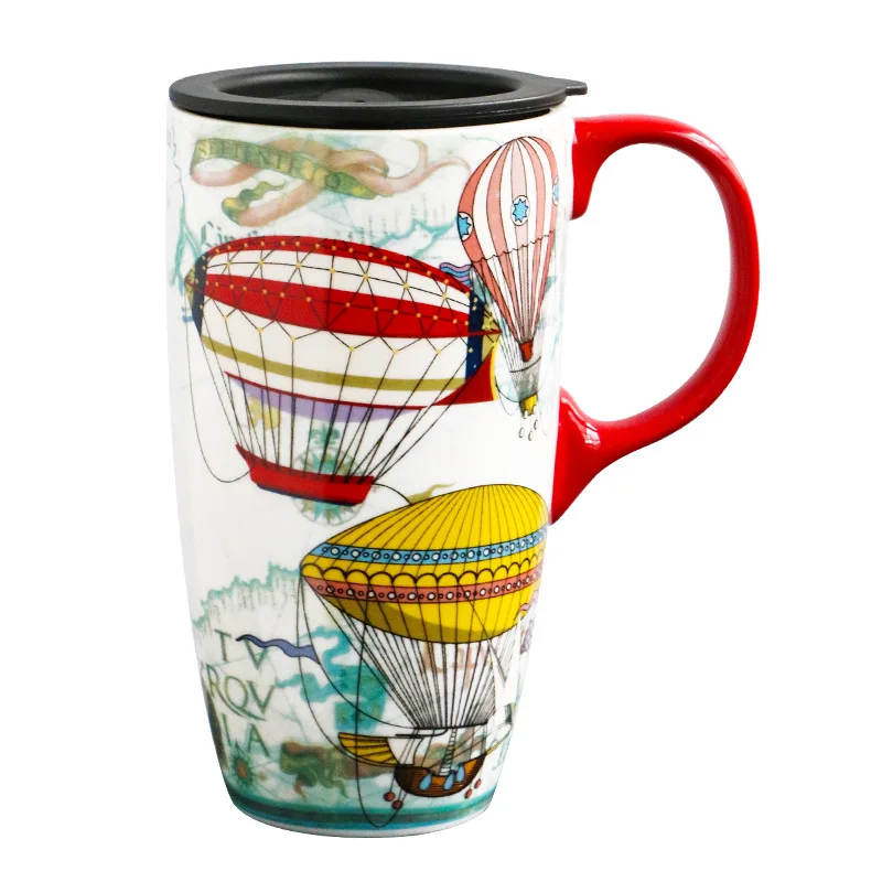 

High quality custom logo couple Breakfast porcelain coffee ceramic cups with lid