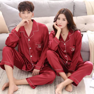 

2021 Luxury Pajama suit Satin Silk Pajamas Sets Couple Sleepwear Family Pijama Lover Night Suit Men & Women Casual Home Clothing