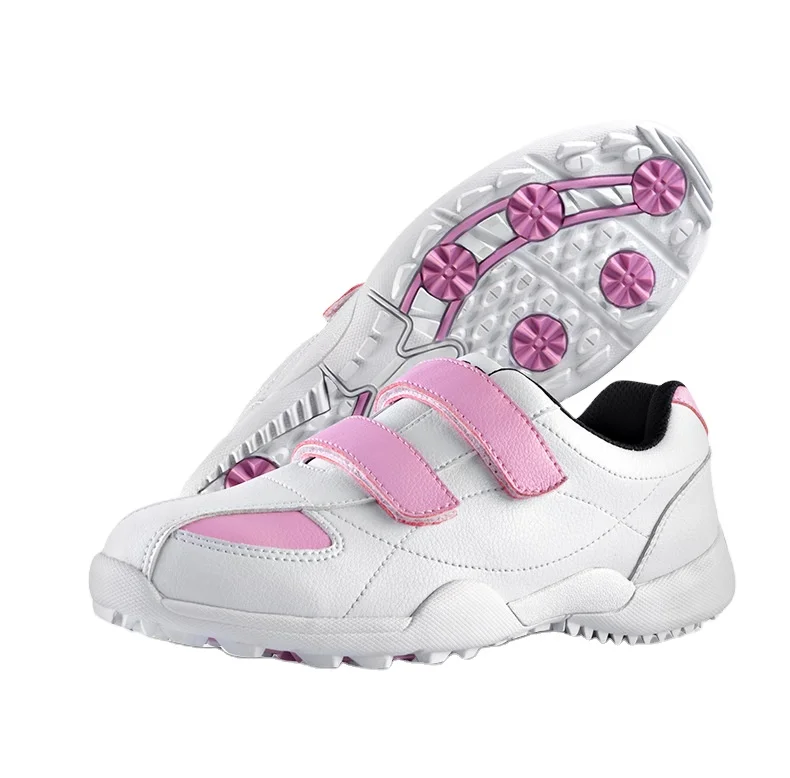 
China factory OEM quality warranty hook hoop white fit kids outdoor golf shoes 