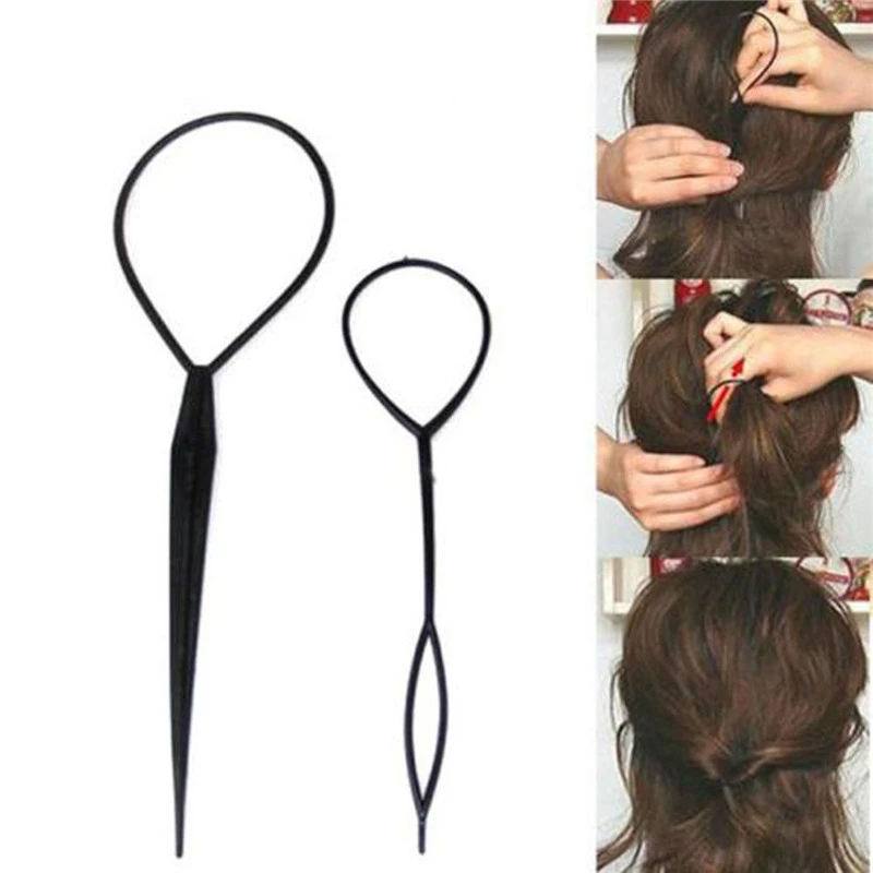 

2pcs/set Hair Styling Tools 2019 New Plastic Magic Topsy Hair Tools Braids Ponytail Hair Style Twister Snare Loop Tools Fashion, Color