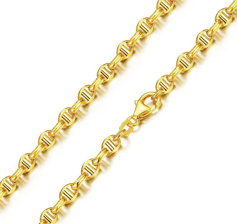 

18k REAL Yellow Gold Rose Gold Solid Men's Flat Mariner Chain Necklace with Lobster Claw Clasp in 22-24-26-28inch, Yellow gold/rose gold/white gold