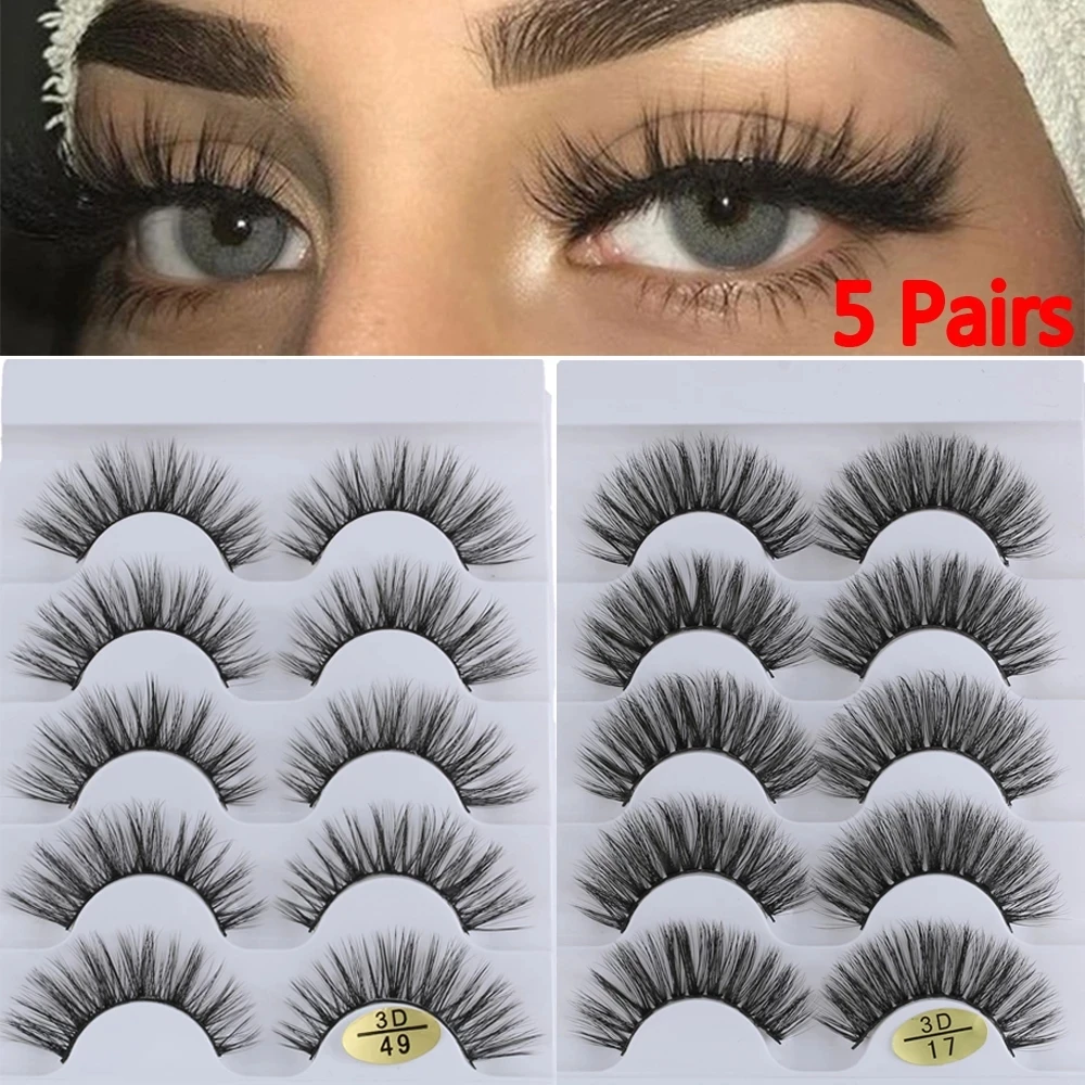 

5 Pairs Wholesale 3D Stereo False Eye Lashes Natural Cross Life Makeup Fiber Hard Stem False Eyelashes