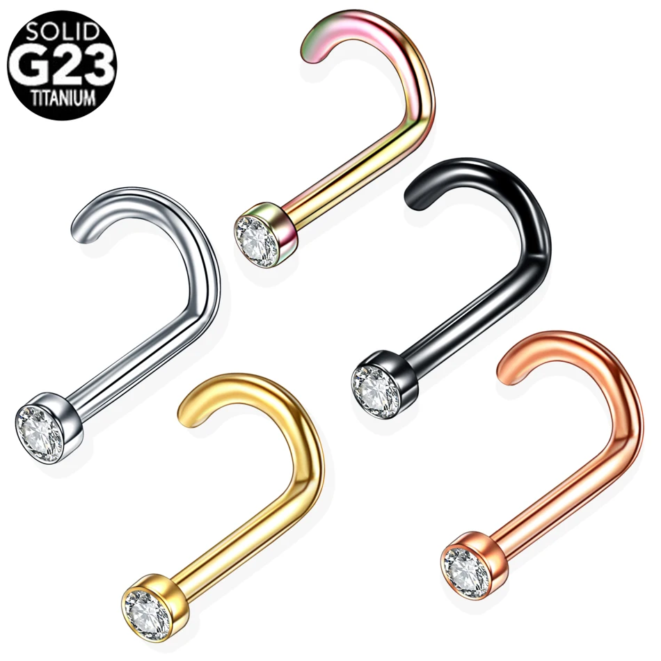 

2MM Zircon Rhinestone Septum Nose Studs 18G /20G Titanium Nose Ring Piercing Nariz Body Jewelry, Silver ,black ,gold,rainbow,rose gold