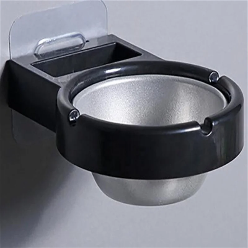 

Pastable Standing Round Metal Ashtray, White/black