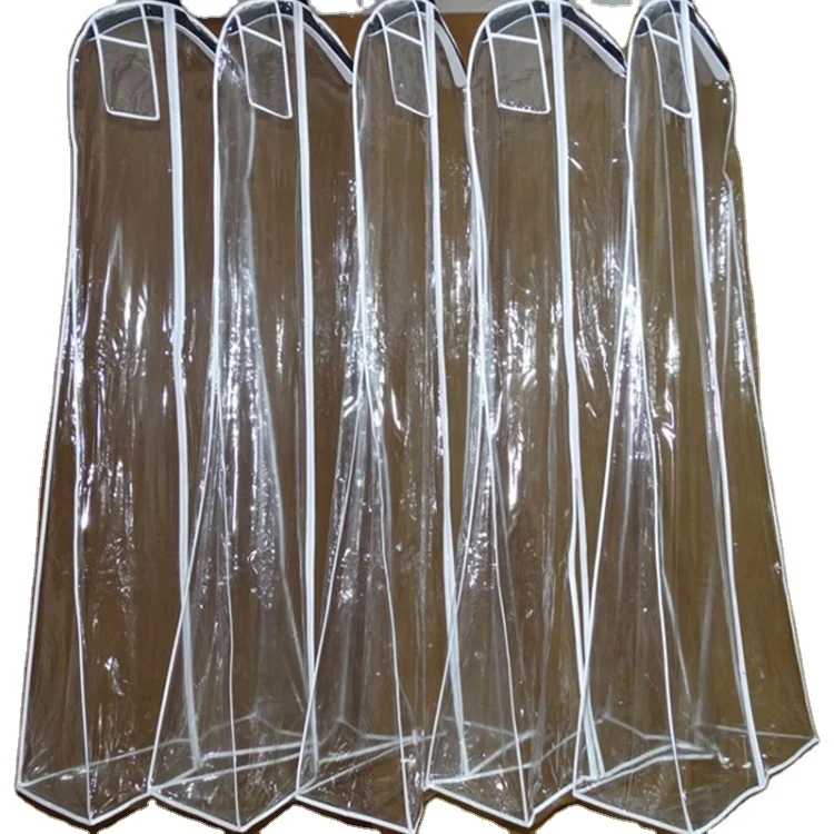 

Sedex 4P custom transparent PVC wedding dress bag with pockets, Customized color