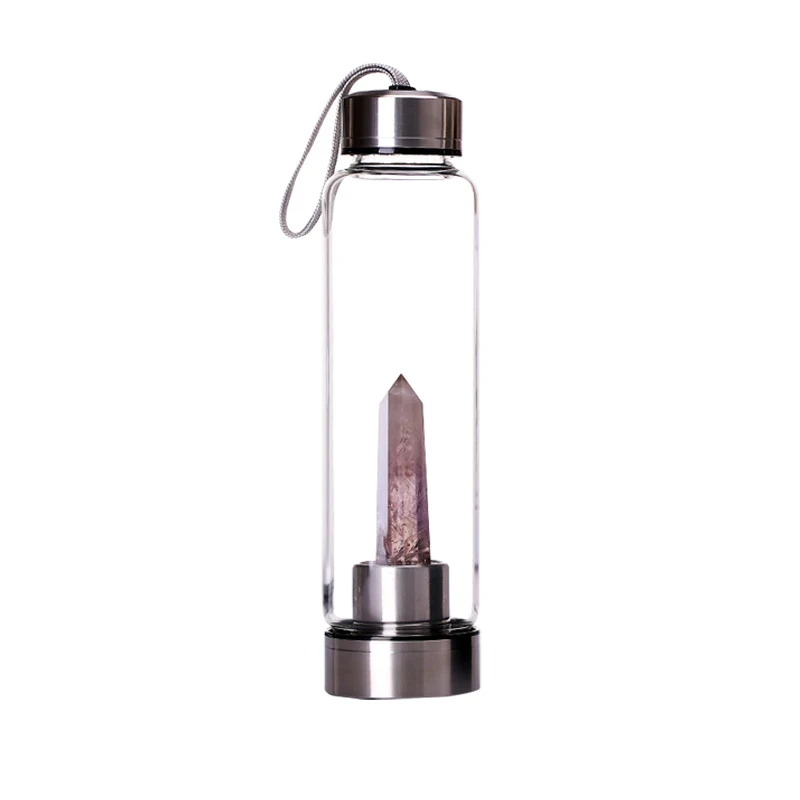 

Natural Crystal Column Gemstone Energy Healing Glass Water Bottle