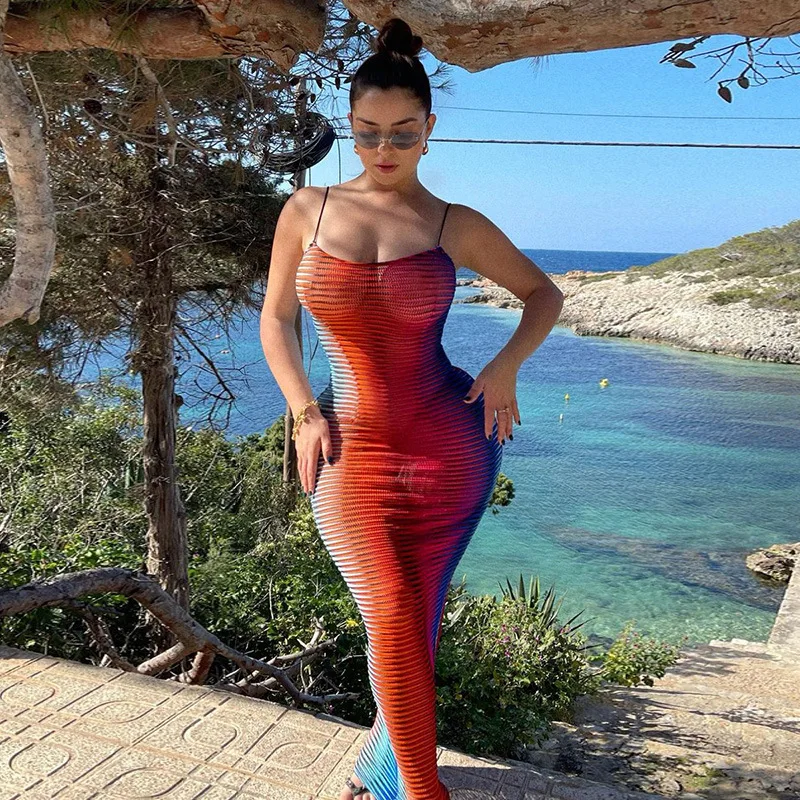 

F6696 - new arrivals 2022 fashion sexy printed sleeveless halter women dress
