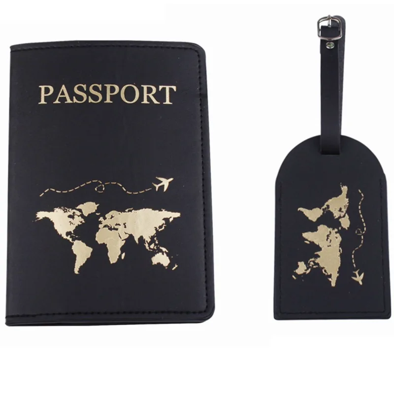 

Wholesale Bulk Passport Case Travel Tag PU Leather Passport Holder Blank Luggage Tag Set, Black,white