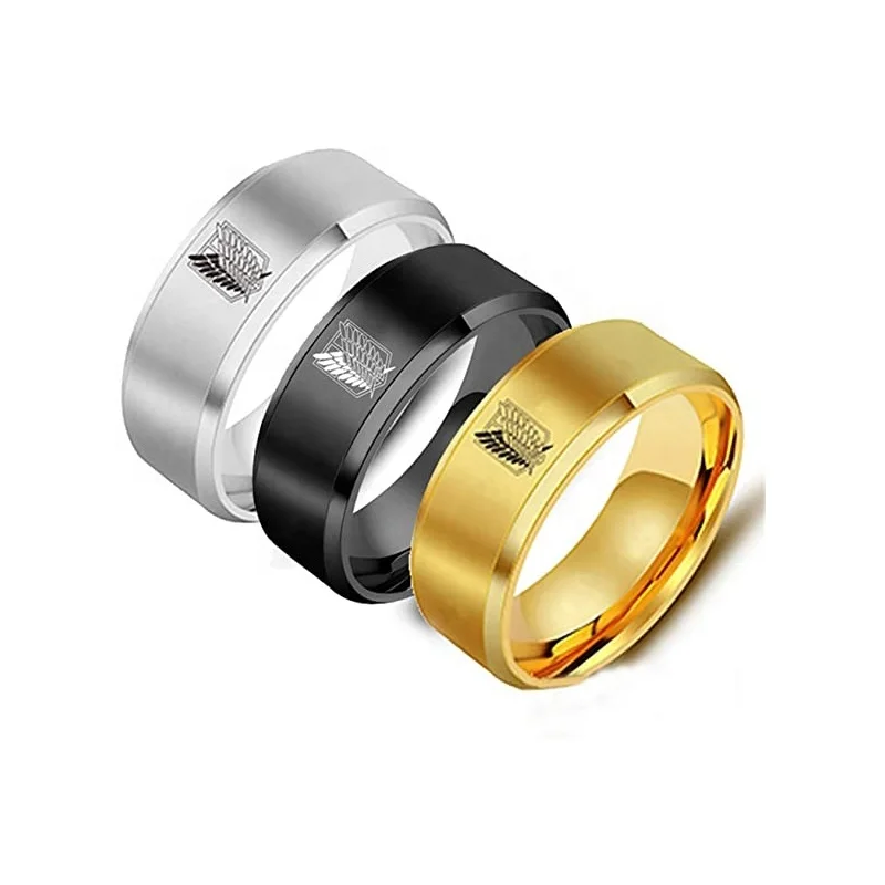 

New Freedom Wings Anime Ring Gold Plated Stainless Steel Engagement Couple Wedding Rings for Women