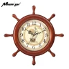 Ship Wheel Nautical Anchor Clock Mahogany Wood Silent Wall Clock 4008