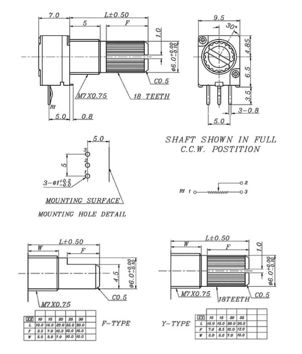 6 Pins Rk097g B50k Single Potentiometer Audio Amplifier Sealed