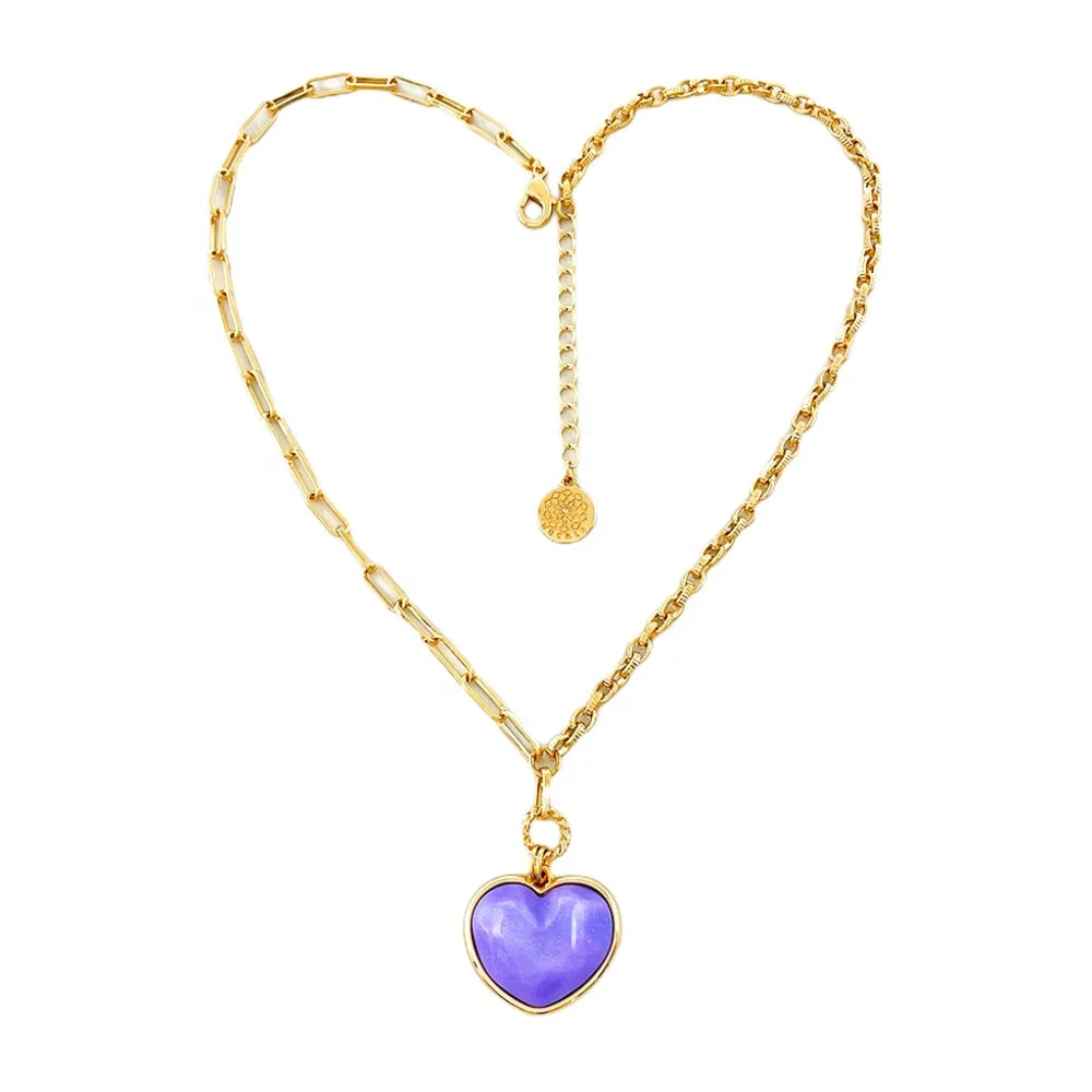 

Wholesale New Innovations link chian resin purple heart gold plated pendant necklace for women