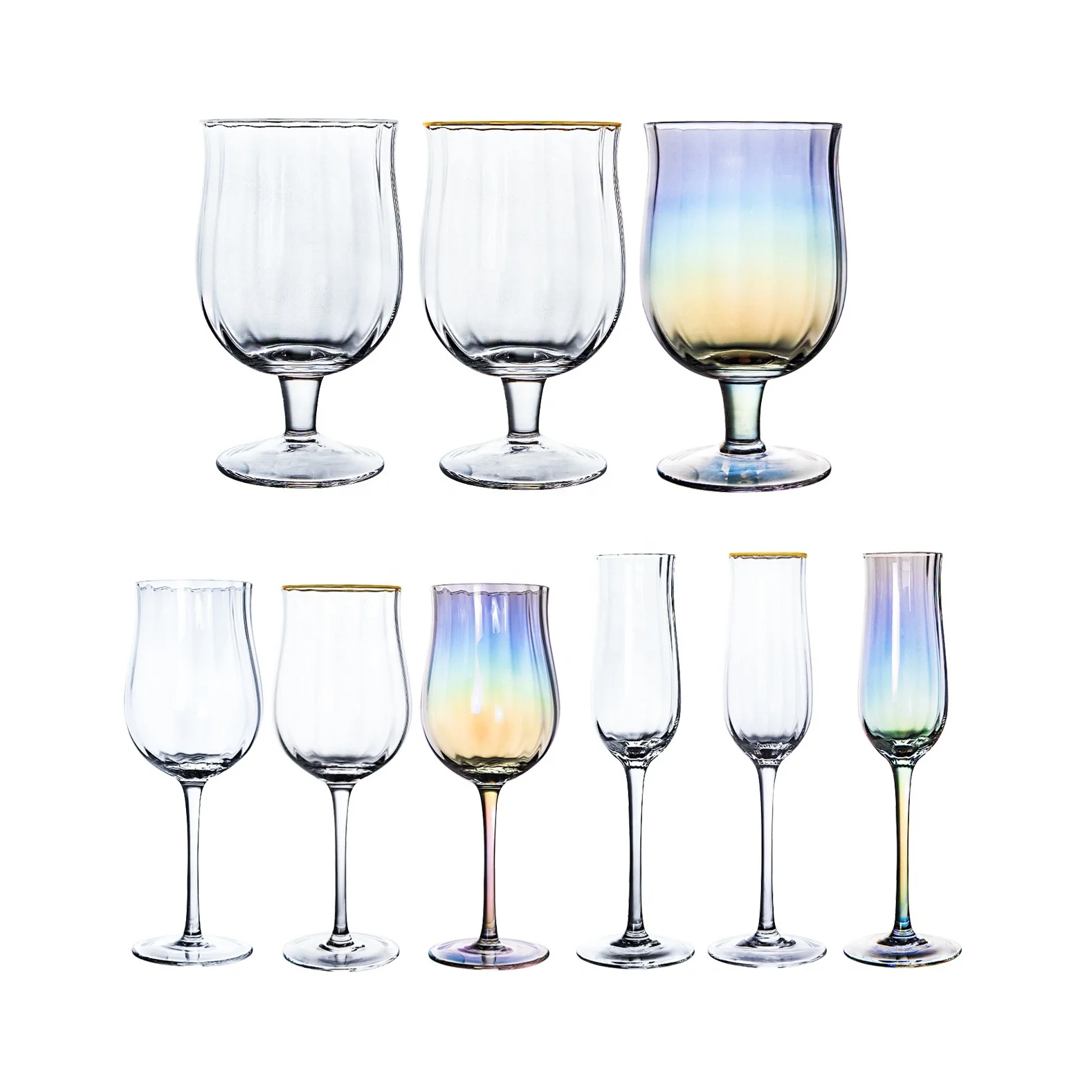 

Amazon Clear Gold Rimed Champagne Flute Glass Vertical Striped Goblet Wine Glass Rainbow