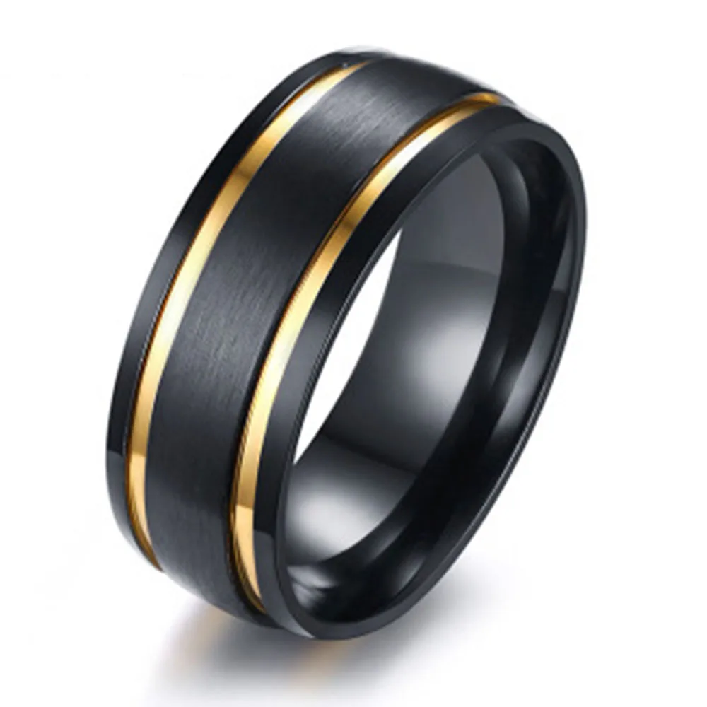 

RGJSF00079 Mens Black Gold Stainless Steel Wedding Band Rings jewelry manufacturer