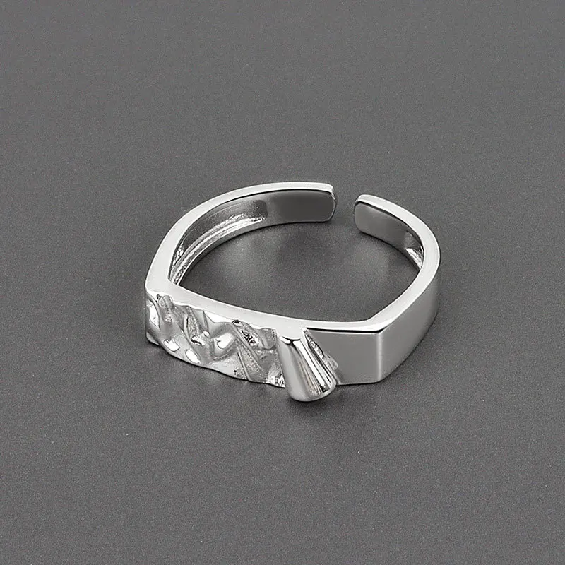 

Minimalist Style Sterling Silver Plated Bar Open Rings S925 Stud Adjustable Textured Rings For Women Fashion Jewelry