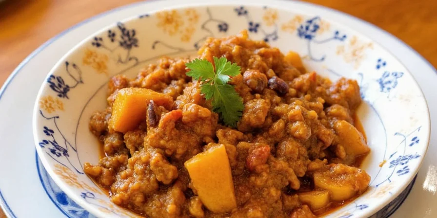 Close-up of curry reducing on stove