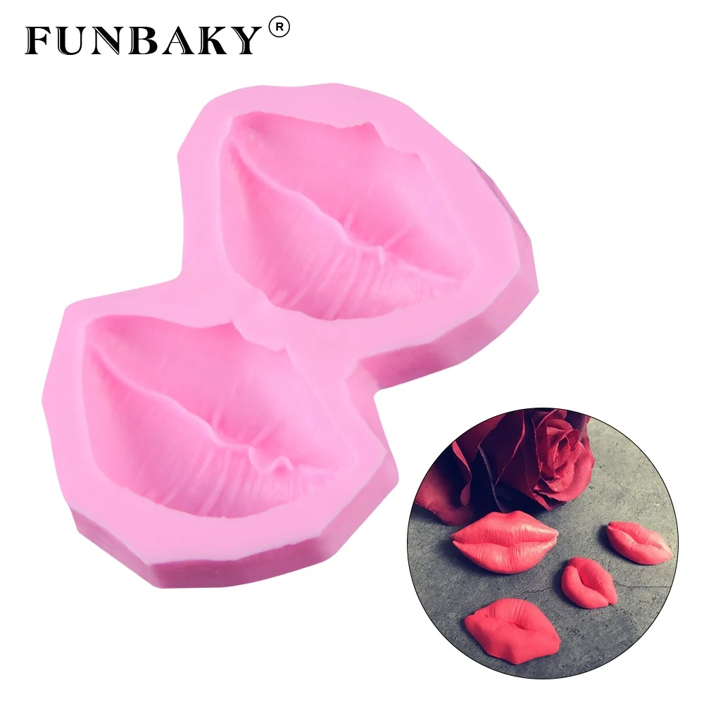 

FUNBAKY JSF596 romantic lips shape silicone mold 3d hot lip pattern cake decorating tools baking silicone mold, Customized color