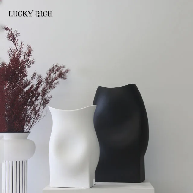 

Decor Unique Concave Vase for Home Frosted Black White Yellow Design Nordic INS Style
