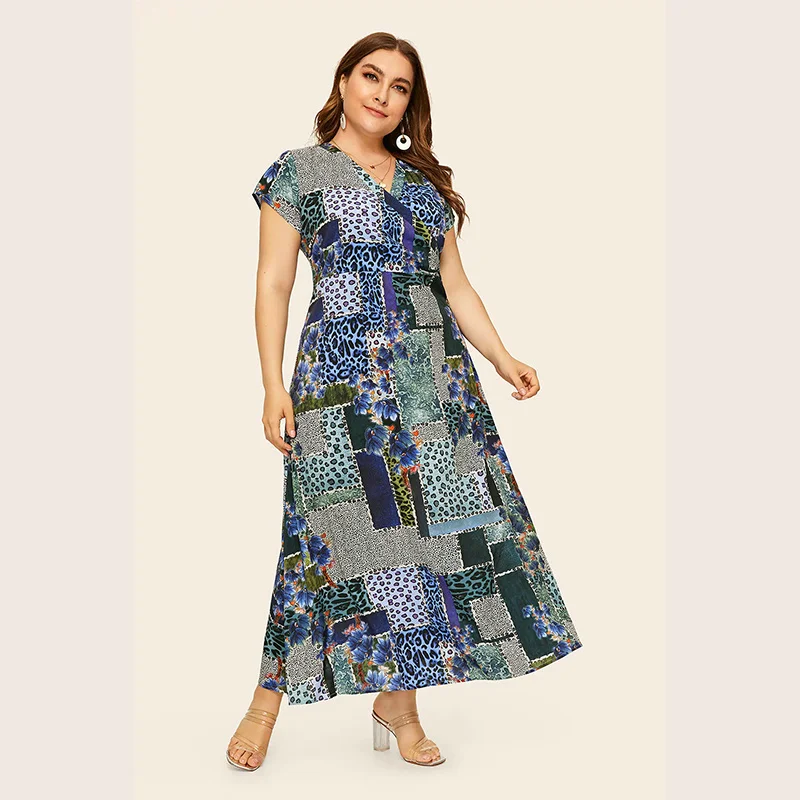 

China manufacturer supply extra large floral dress women plus size dress skirt ladies clothing
