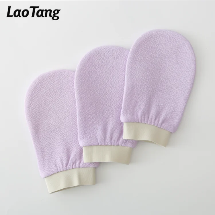 

Popular Pure Color Double Layers Bath Glove Functional Exfoliating Shower Mitt