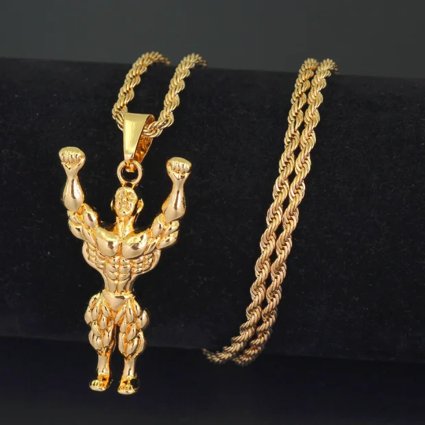 jewelrox 真空镀金 316l 不锈钢嘻哈肌肉男吊坠项链