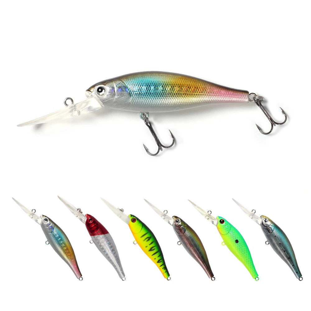 

High quality good action bass lures 3D eyes 60mm 7g lure casting minnow painted long lip minnow fishing lure Baits, 6 colors