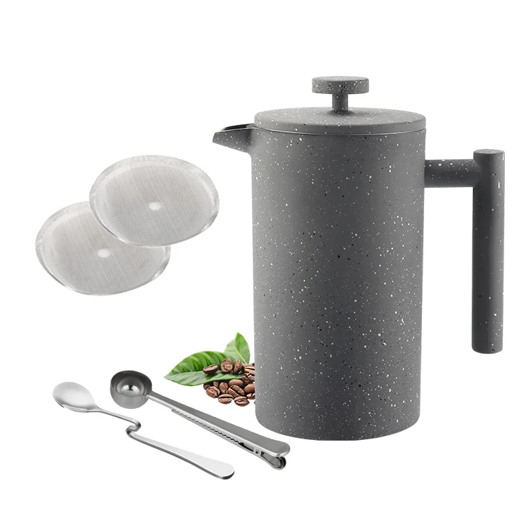 

Factory Promotional Wholesale Marble Painting Stainless Steel Coffee French Press Portable Coffe Press, Customized color