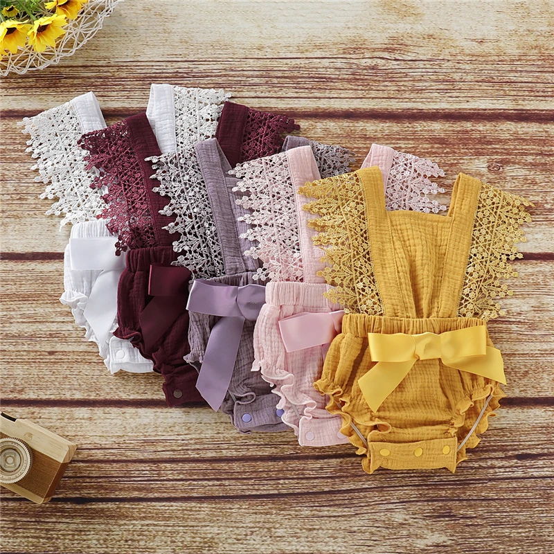 neworn clothing plain baby romper lace solild color baby girl clothes romper girls summer romper