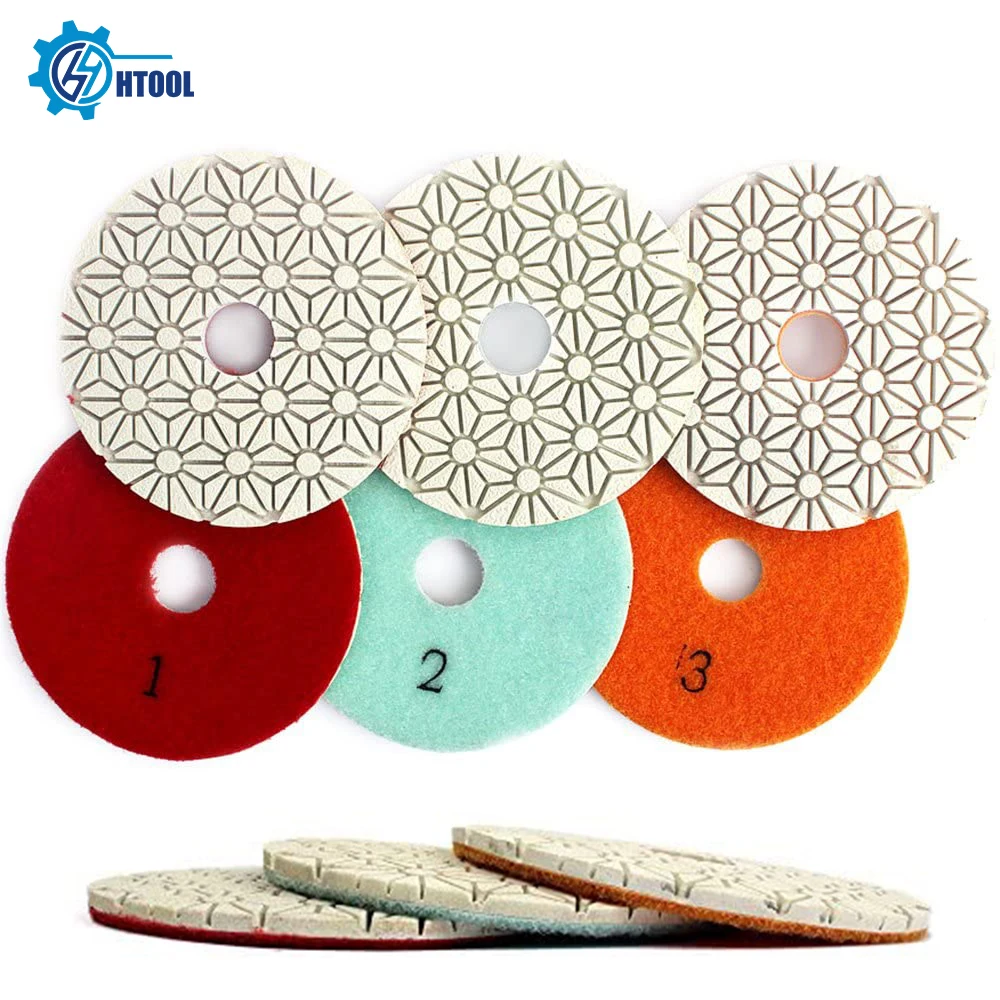 

4Inch 100mm Flexible Diamond 3 Step Resin Bond Polishing Pad Wet Grinding Disc For Granite Marble