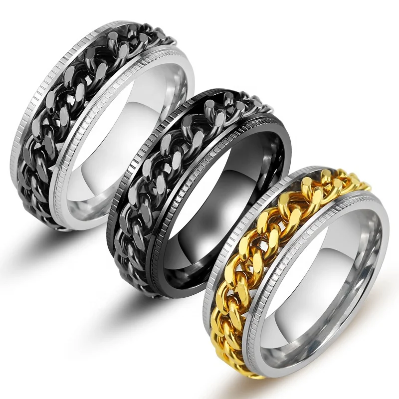 

HYH unique stainless steel rotatable chain ring for men