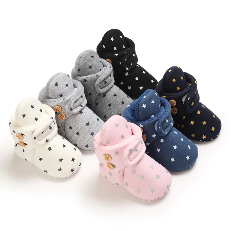 

Amazon hot fashion star soft cotton Anti falling indoor prewalk socks booties baby shoes, 7 colors