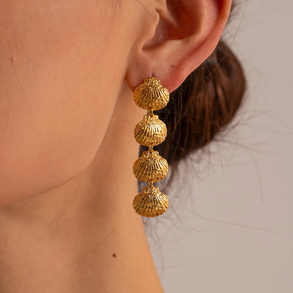 

J&D Pvd Tarnish Free Stainless Steel Shell Earring Minimalist Gold Plated Luxury Trendy Jewelry Earrings