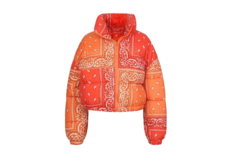 orange bandana bubble coat