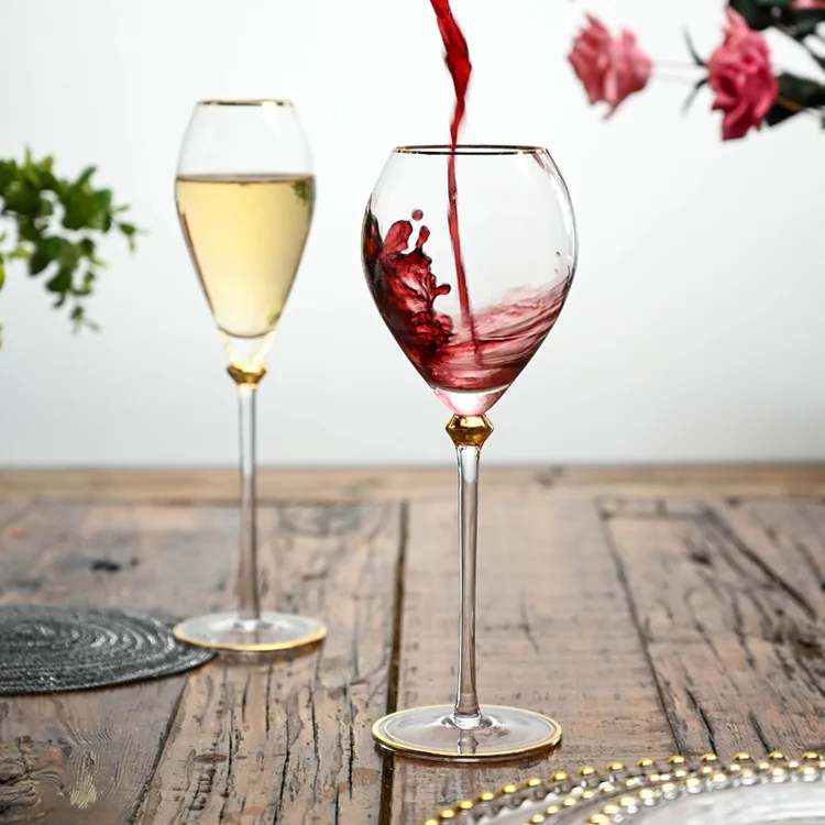 

Crystal Glass Gold Rim Red Wine Glass Champagne Glass Goblet, Transparent