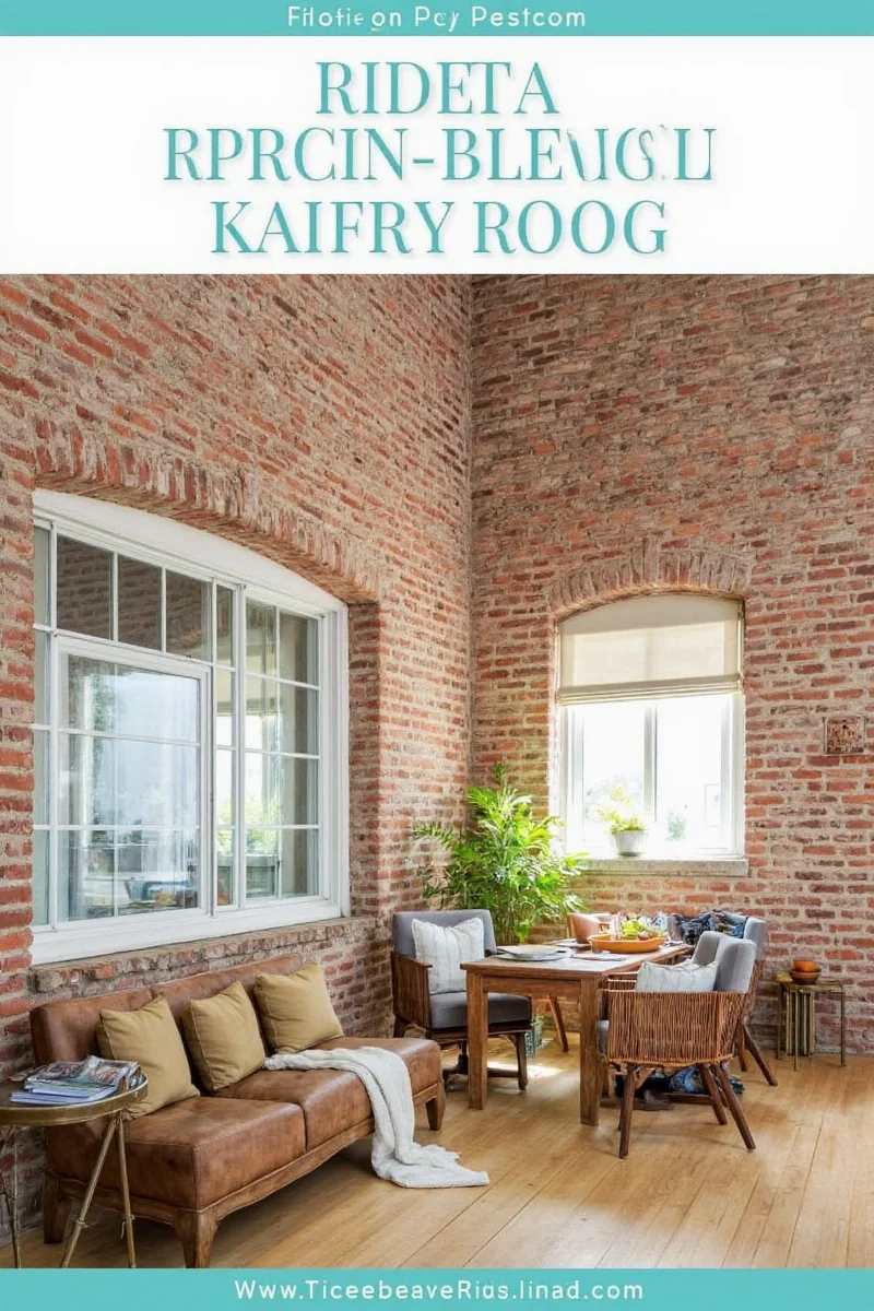 Modern living room in a remodeled brick house