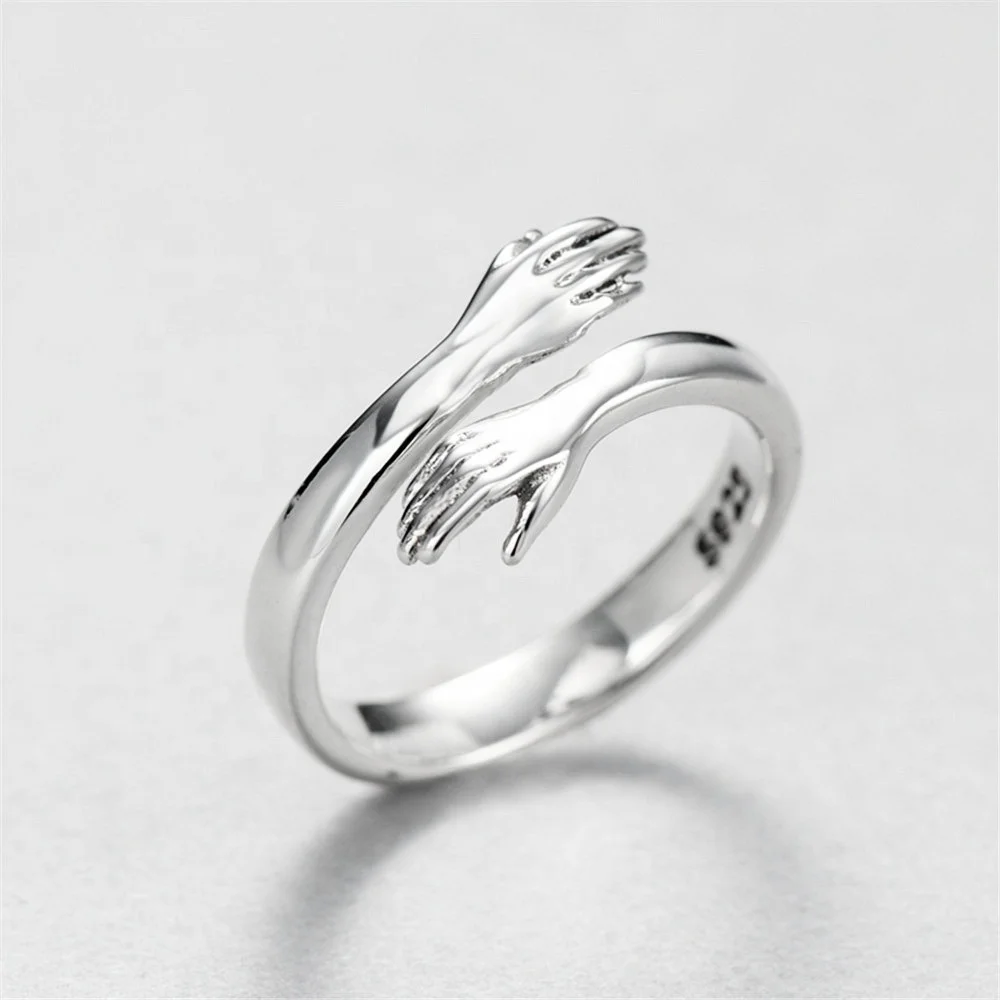 

Wholesale Brass Silver Plated Trend Adjustable Love Hug Couple Ring For Valentine's Day Gift