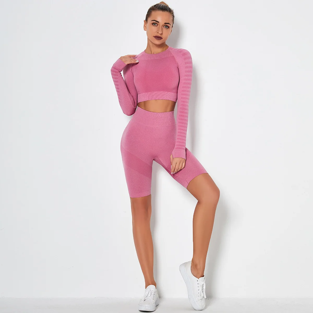 

Latest design Two Piece Seamless Sets Sportswear Womens Wear Long Sleeve Yoga Set Short