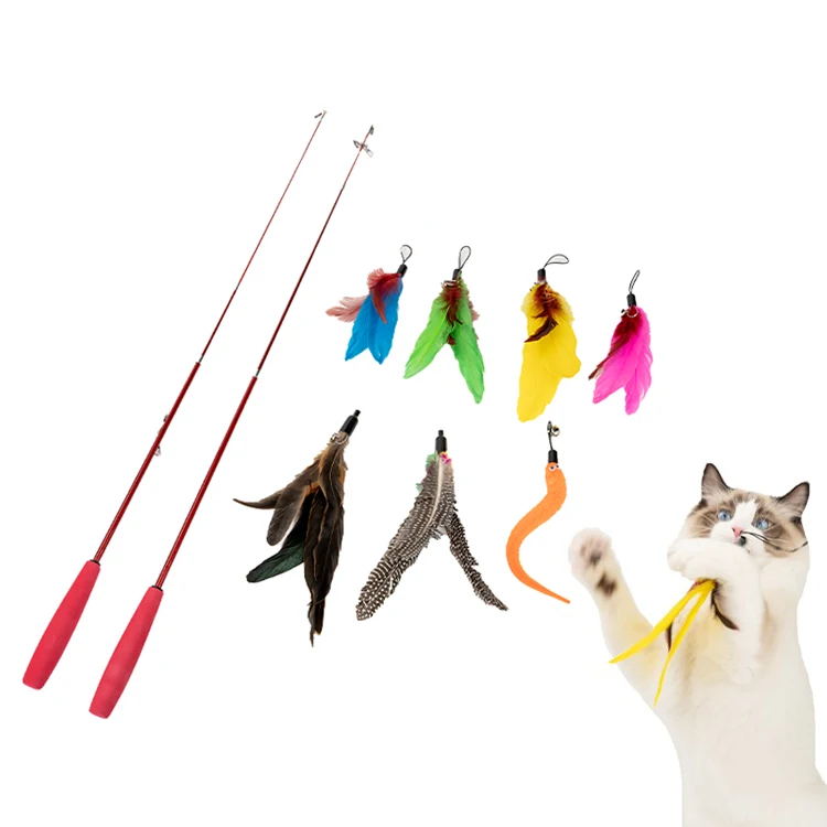 

New Unique Indoor Interactive Soft Playing Catnip Feather Sex Plush Ball Teaser Wand Stick Pet Dog Cat Toy Set, Red