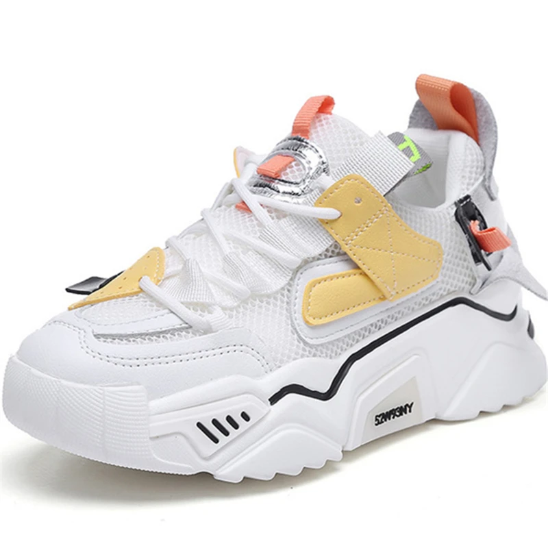 

2021 New Genuine Leather Sneakers Women Breathable Platform Chunky Shoes Fashion Street Casual Shoes Ladies