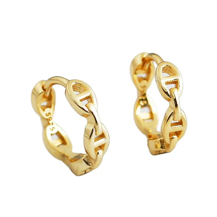 

Fashion women jewelry 2021 trendy gold plated 925 sterling silver vermeil geometric twist tiny dainty hoops earrings for gift