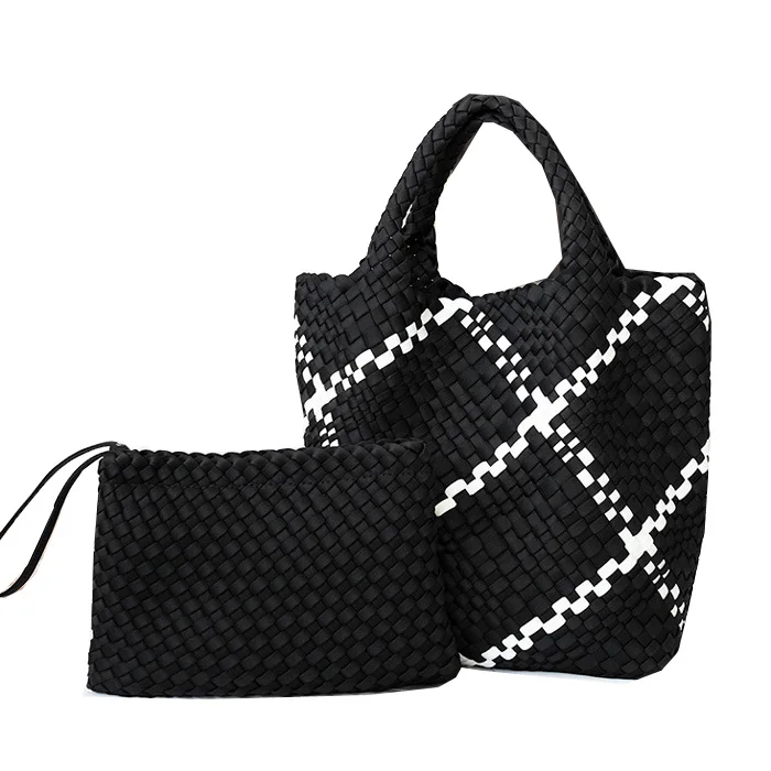 

Wholesale custom straw bag high quality tote neoprene travel hand-knitted straw woven bag beach basket handbag weave bag, Many colors