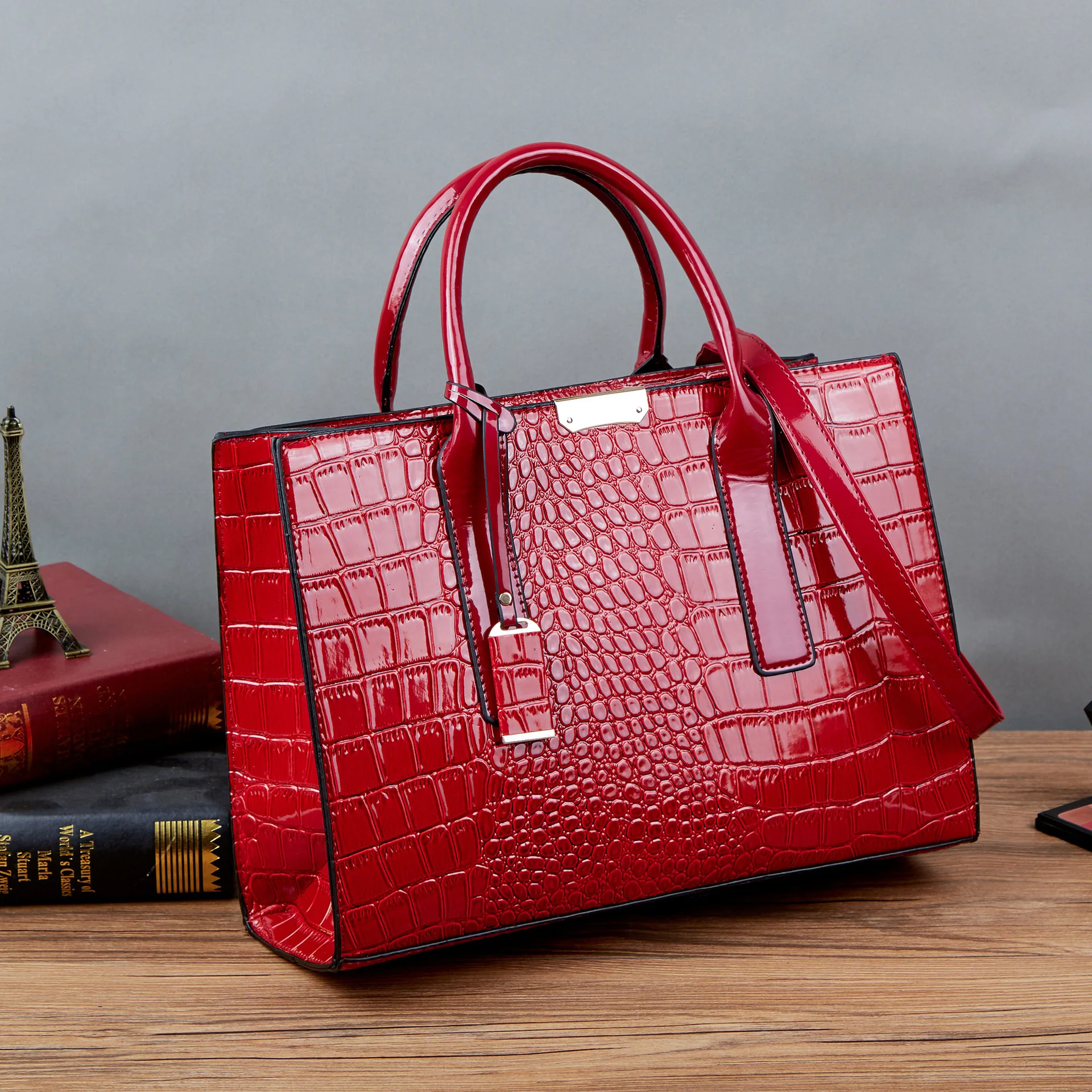 

Fashion solid color crocodile hard lacquer tote bags women hand bags luxury modern handbag