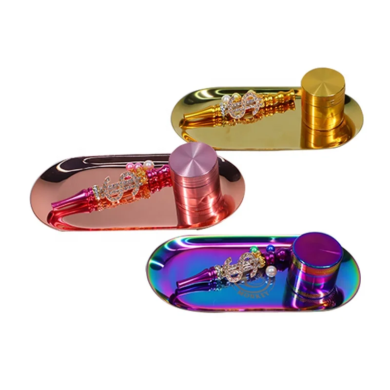 

UKETA hot selling smoking set metal grinder colorful weed bling blunt holder rolling tray, Multi colors