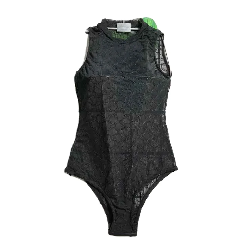 

Fashion High Waist Black Lace Mesh Sleeveless Swimsuit Sexy Jumpsuits for Ladies