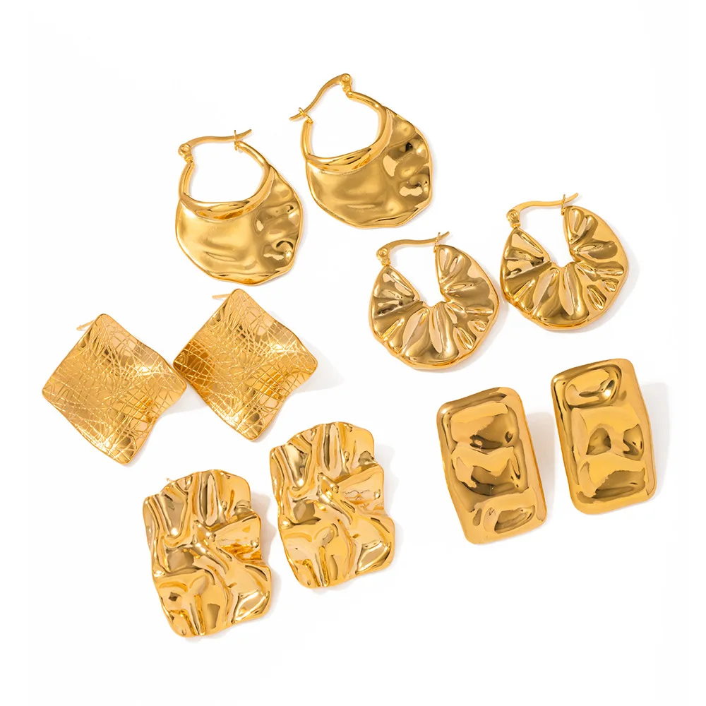 

ERESI Metal Pleated Earrings 18K Pvd Gold Plated Stainless Steel Earring Dainty Bump Lava Irregular Stud Earringular Earrings