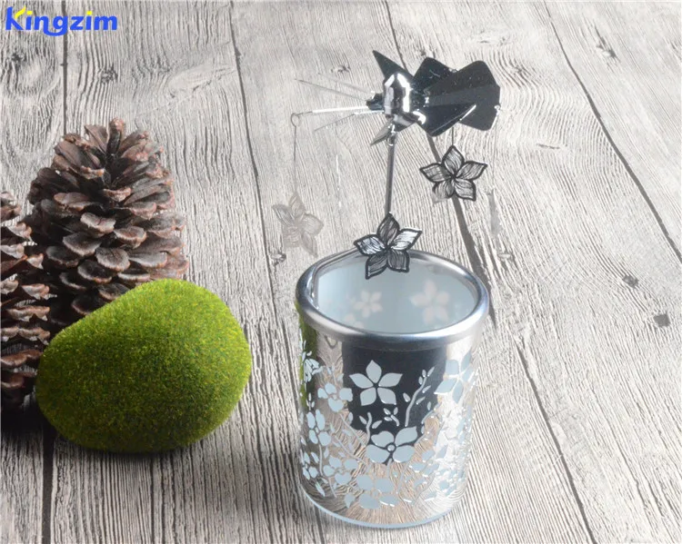 Rotary rotating aluminum candle holder metal spinning tea light holder