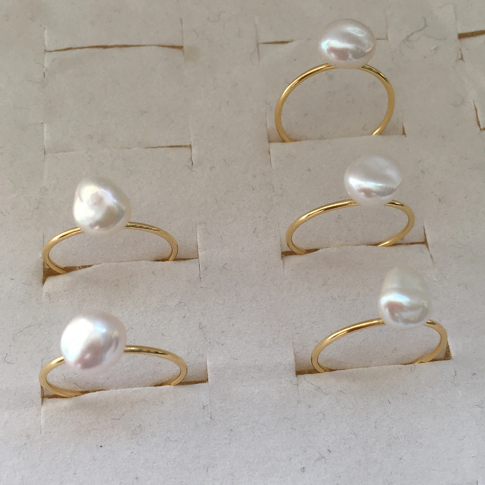 

high quality AAA natural keshi baroque pearl 14K gold filled ring,real 14 k gold filled ,6-8 mm pearl girls,, Nature white