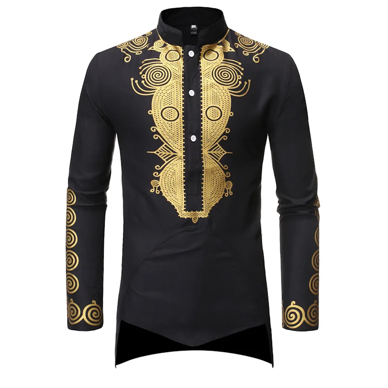 

African Dashiki Print Shirt Men Fashion Hip Hop Streetwear Afrian Clothes Mens Long Sleeve Shirt Male Chemise Homme Y12706